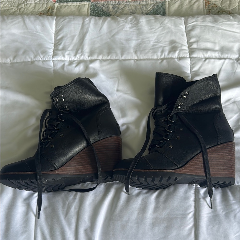 Black Wedge Ankle Boots Sorel After hours leather boots size women’s 7
